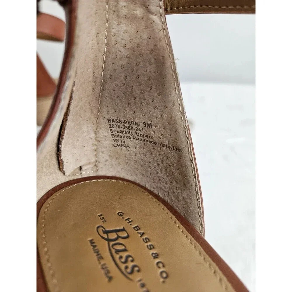 BASS Perri Sandals Womens Size 9M Brown Chunky Heel Ankle Strap Braided - Picture 6 of 11